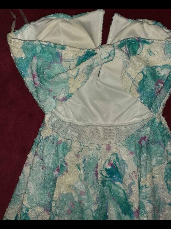 Source Unknown Cream Strapless Floral A-Line Dress with Teal and Purple Accents - Picture 3 of 5